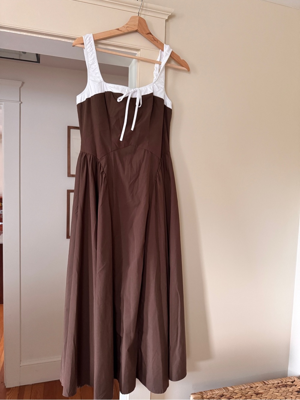 Moon River Brown Midi Dress with White Straps - Picture 2 of 7